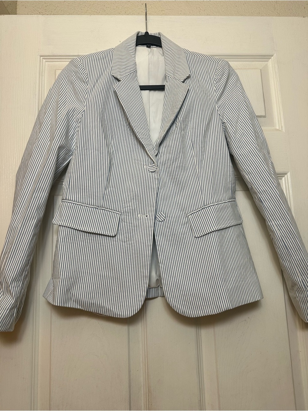 Amanda & Chelsea White Blazer with Navy Pinstripes